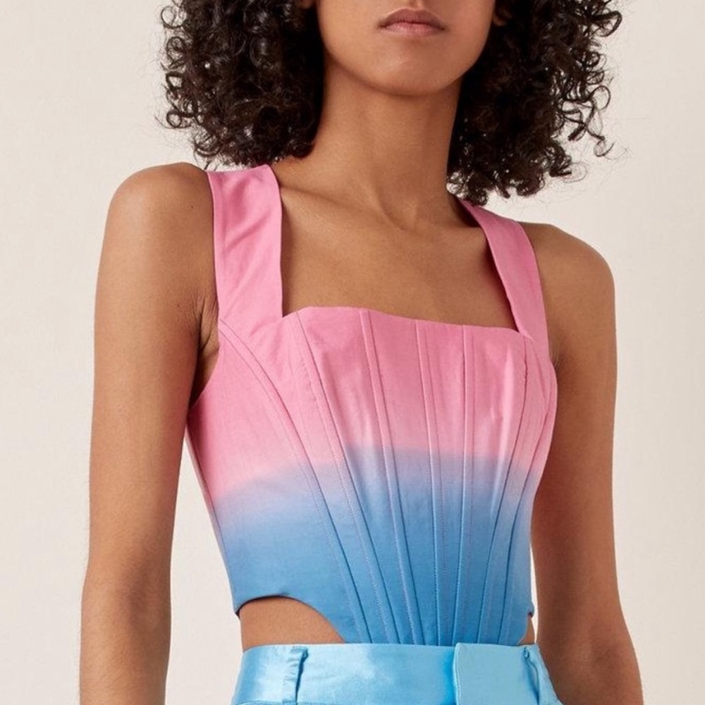 Colorblock Pattern Square Neckline Crop Top
